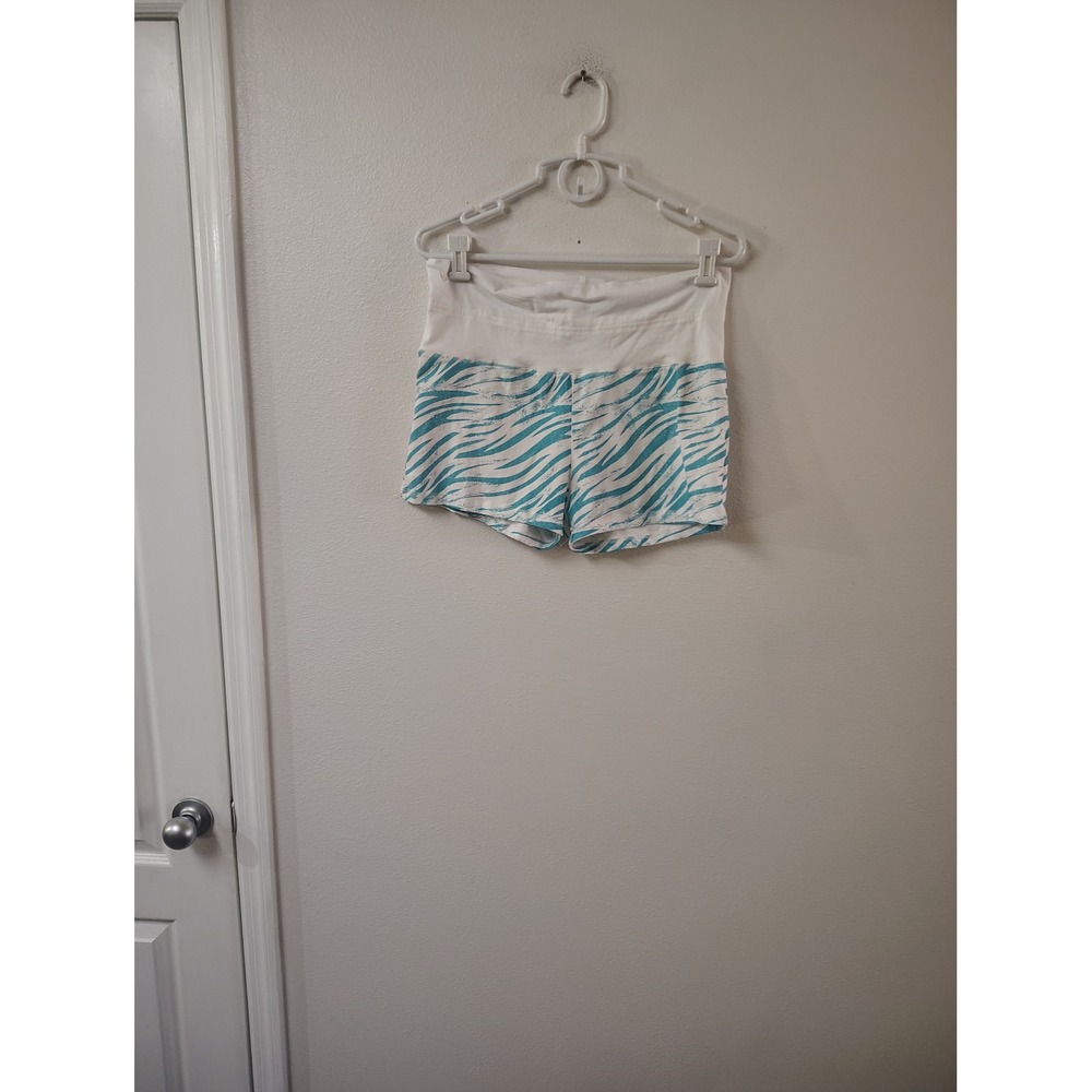 Decoded Womens XL Athletic Yoga Shorts Teal White Zebra‎ Print High Waist Gym